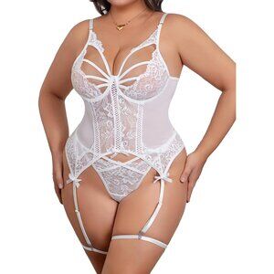 Plus Size Lace Corset and Panty Set Garter Lingerie for Curvy Women